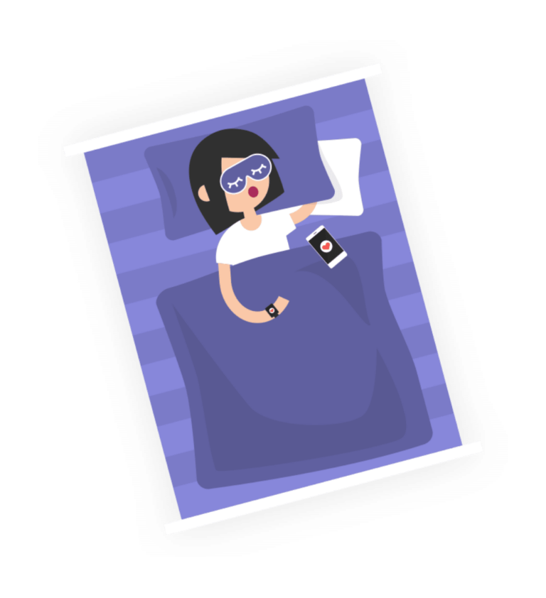 Woman sleeping on purple bed